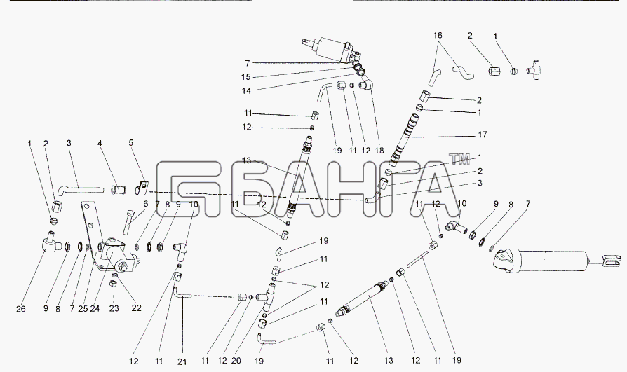 МЗКТ МЗКТ-652511 Схема Установка трубопроводов и агрегатов banga.ua