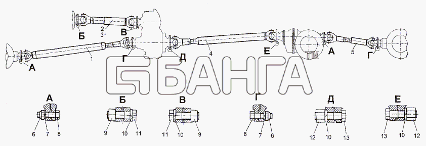 МЗКТ МЗКТ-652511 Схема Установка карданных валов-129 banga.ua