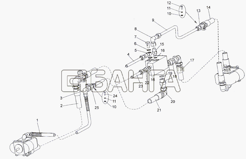 МЗКТ МЗКТ-652511 Схема Трубопроводы и шланги блока клапанов и banga.ua
