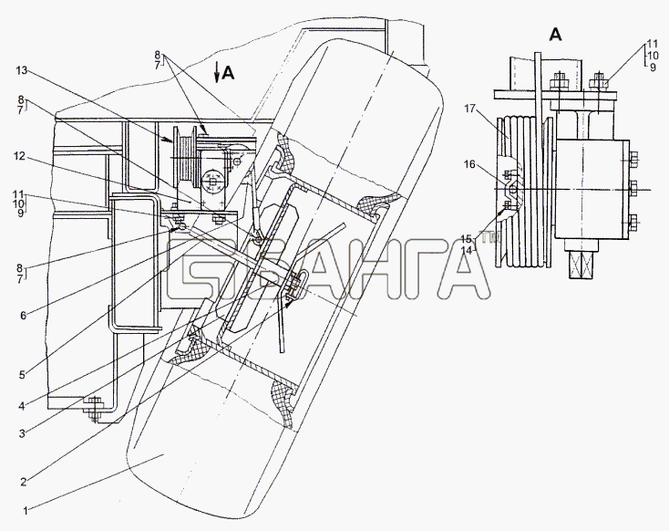 МЗКТ МЗКТ-652511 Схема Установка подъемника запасного колеса-251