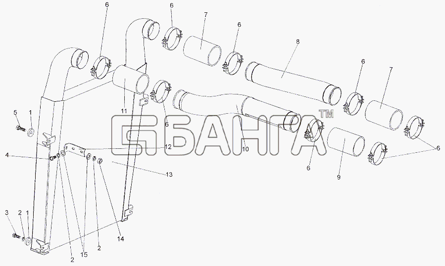 МЗКТ МЗКТ-79011 Схема Установка охладителя наддува-111 banga.ua