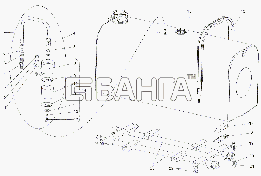 МЗКТ МЗКТ-79011 Схема Установка верхнего топливного бака-96 banga.ua