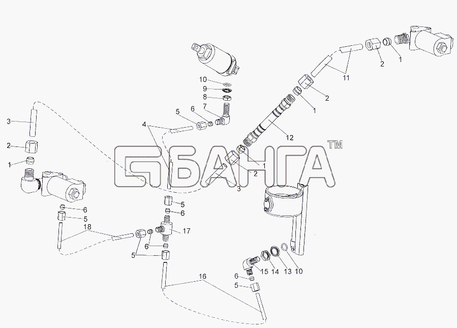 МЗКТ МЗКТ-79011 Схема Установка трубопроводов моторного banga.ua