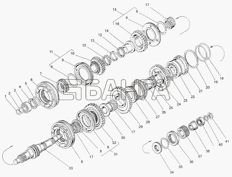 МЗКТ МЗКТ-79011 Схема Валы и шестерни первичного вала-161 banga.ua