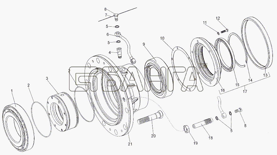 МЗКТ МЗКТ-7402 Схема Ступица колеса с подшипниками banga.ua