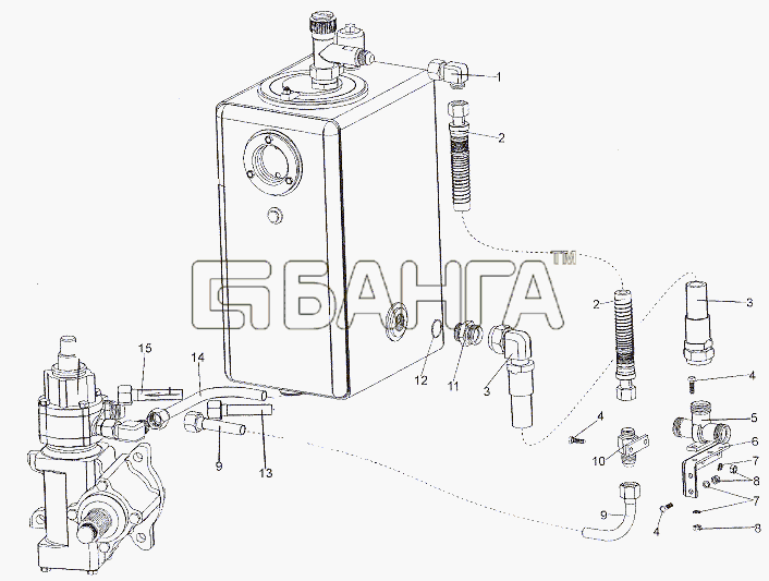 МЗКТ МЗКТ-6527 Схема Трубопроводы и шланги бака и banga.ua