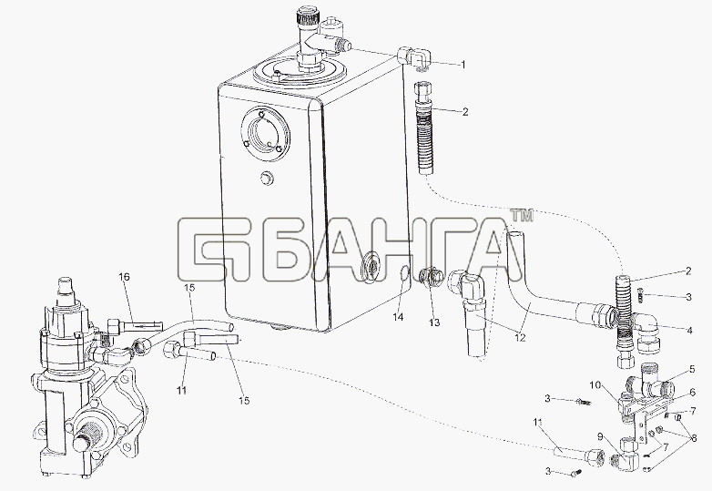 МЗКТ МЗКТ-79011 Схема Трубопроводы и шланги бака и banga.ua