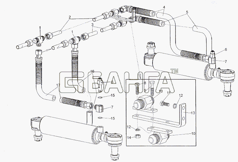 МЗКТ МЗКТ-7401 Схема Трубопроводы к цилиндрам-280 banga.ua