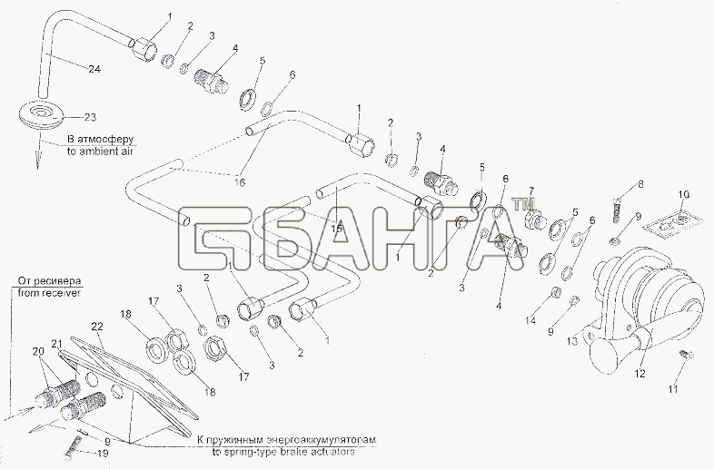 МЗКТ МЗКТ-6527 Схема Установка крана стояночного тормоза-321 banga.ua