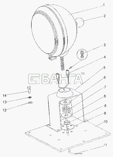 МЗКТ МЗКТ-79011 Схема Установка фары-прожектора-450 banga.ua
