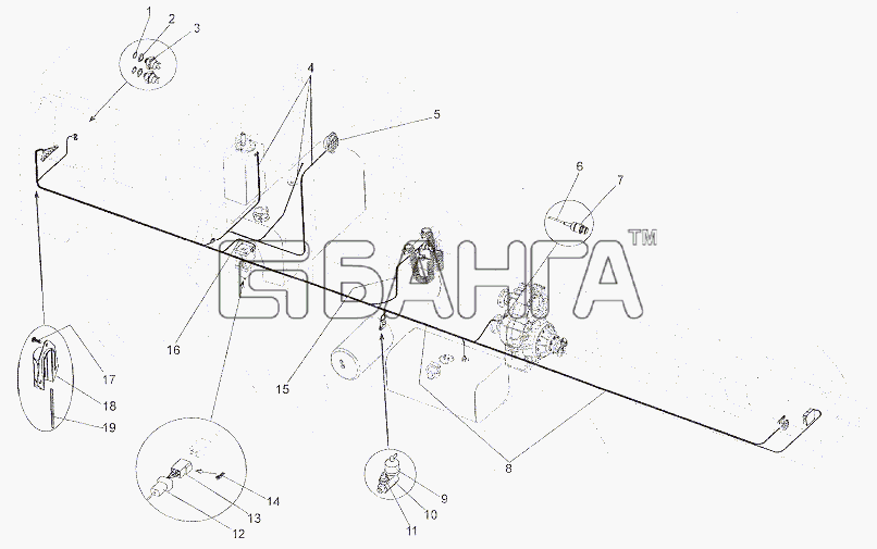 МЗКТ МЗКТ-7402 Схема Жгуты проводов по левому лонжерону-346 banga.ua