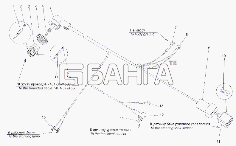 МЗКТ МЗКТ-7401 Схема Жгут проводов 7401-3724590-351 banga.ua