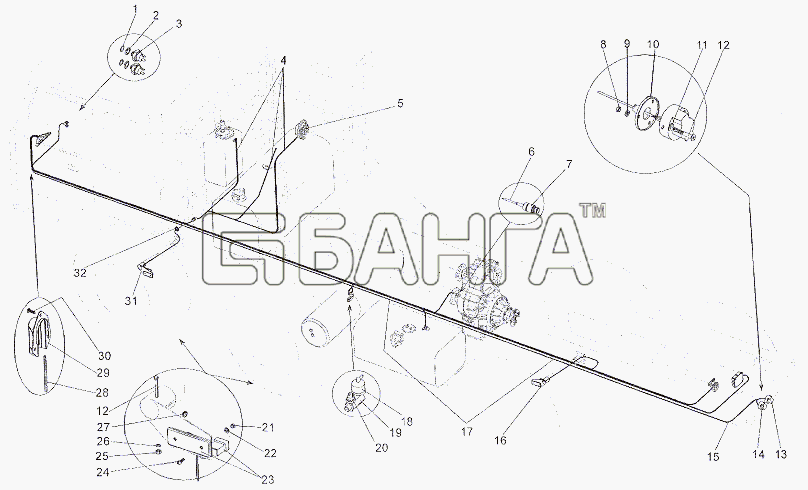 МЗКТ МЗКТ-7401 Схема Жгуты проводов по левому лонжерону-355 banga.ua