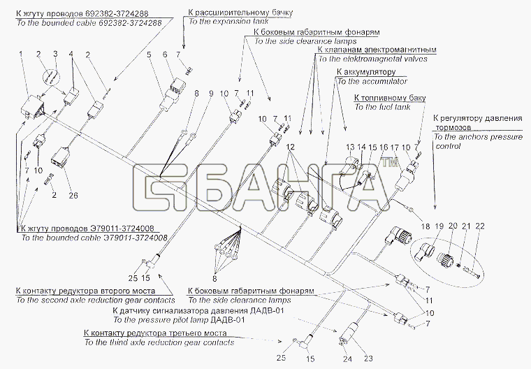 МЗКТ МЗКТ-7402 Схема Жгут проводов по лонжерону banga.ua