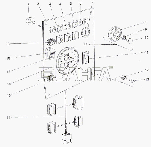 МЗКТ МЗКТ-7402 Схема Панель приборов шасси Э7402-3800009-425 banga.ua