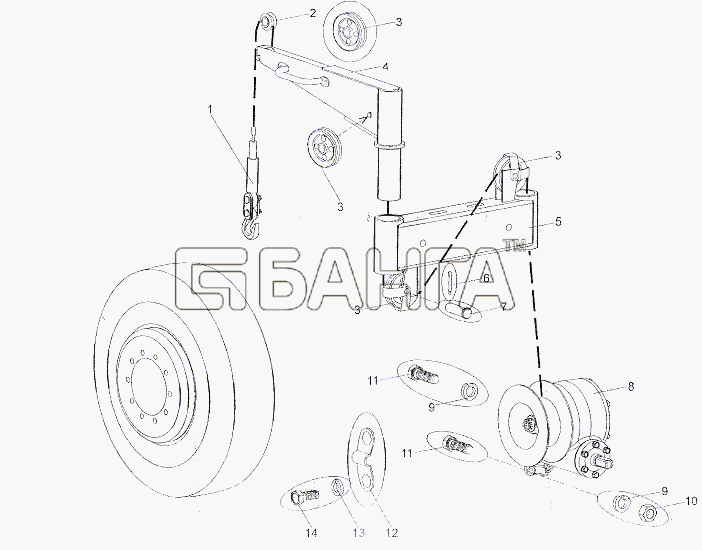 МЗКТ МЗКТ-79011 Схема Установка подъемника запасного колеса-474
