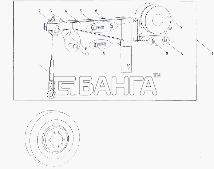 МЗКТ МЗКТ-79011 Схема Установка подъемника запасного колеса-475