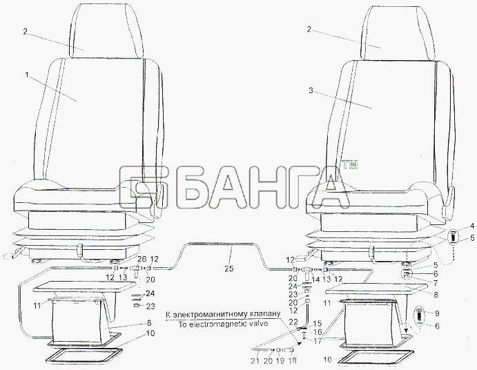 МЗКТ МЗКТ-7401 Схема Установка и пневмопитание сидений-19 banga.ua