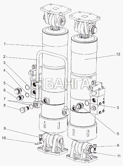 МЗКТ МЗКТ-7402 Схема Установка гидроцилиндров-55 banga.ua
