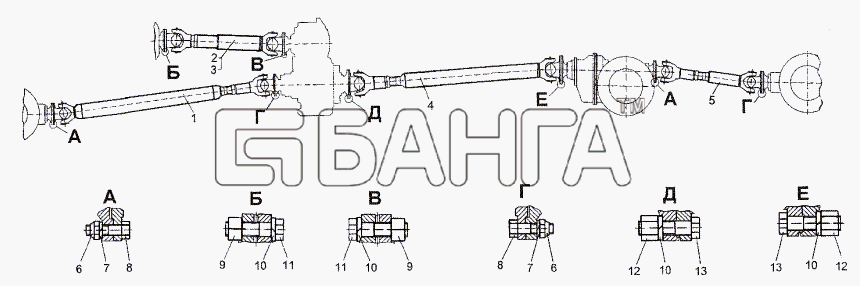 МЗКТ МЗКТ-74171 Схема Установка карданных валов-77 banga.ua