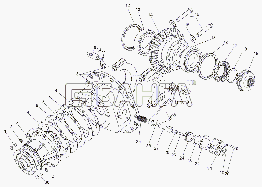 МЗКТ МЗКТ-74171 Схема Редуктор заднего моста 8007-2302010-95 banga.ua