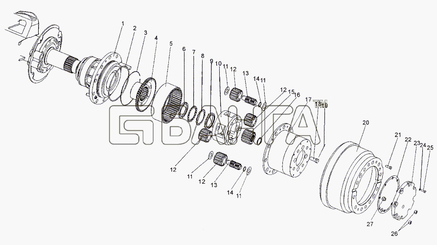 МЗКТ МЗКТ-74171 Схема Колесная передача заднего и среднего banga.ua