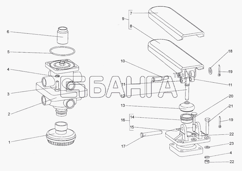 МЗКТ МЗКТ-74171 Схема Привод тормозного крана-154 banga.ua