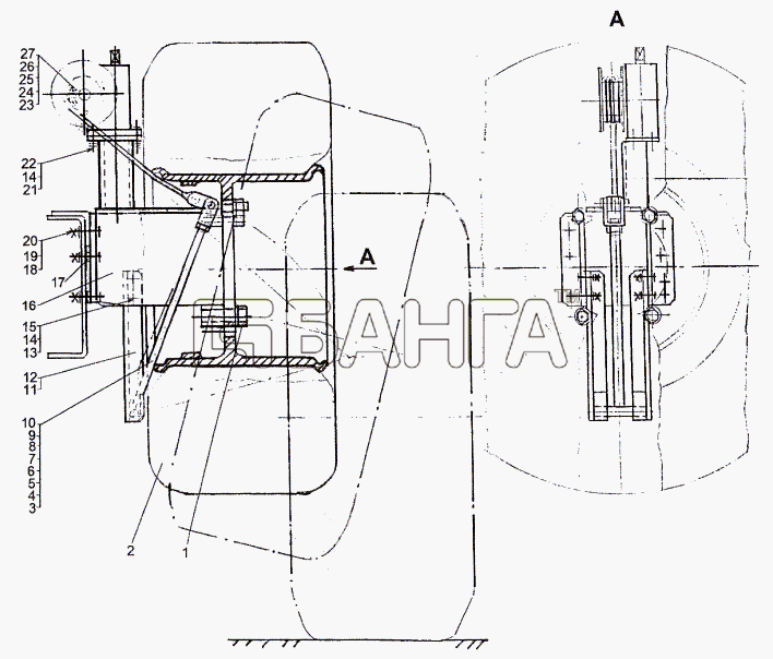 МЗКТ МЗКТ-74171 Схема Установка подъемника запасного колеса-183