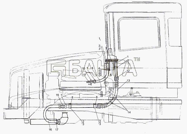 МЗКТ МЗКТ-74171 Схема Установка трубопроводов отопителя-15 banga.ua