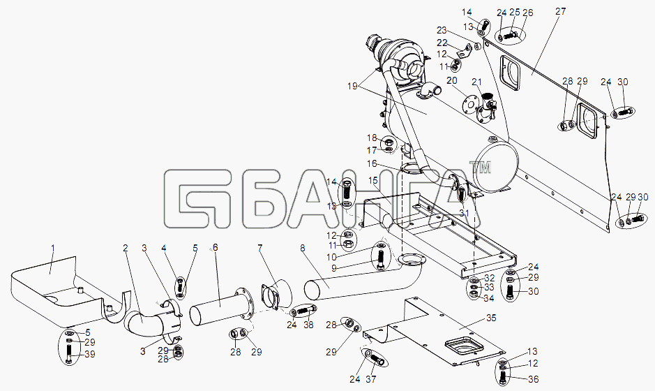 МЗКТ МЗКТ-79096 Схема Установка подогревателя и выхлопных труб-28