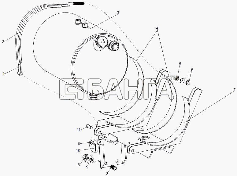 МЗКТ МЗКТ-79092 (нов.) Схема Крепление бачка топливного