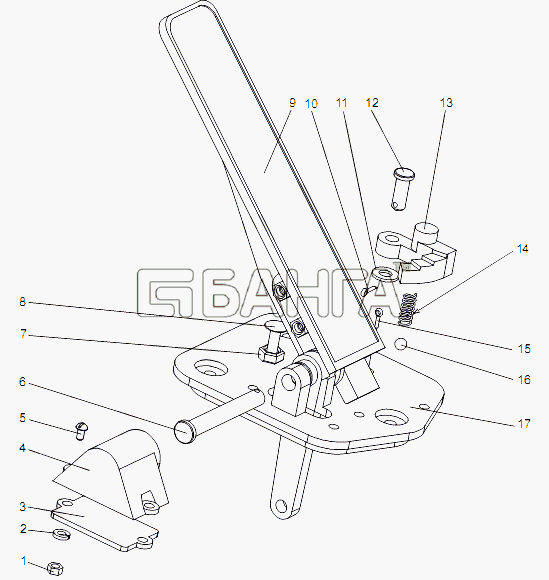 МЗКТ МЗКТ-79091 Схема Педаль с кронштейном 74133-1108005-60 banga.ua