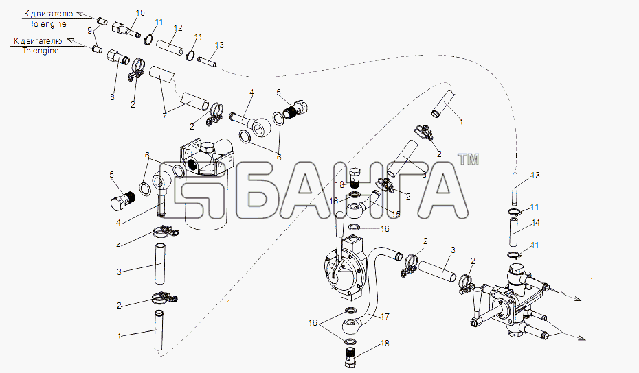 МЗКТ МЗКТ-79096 Схема Топливопроводы-44 banga.ua