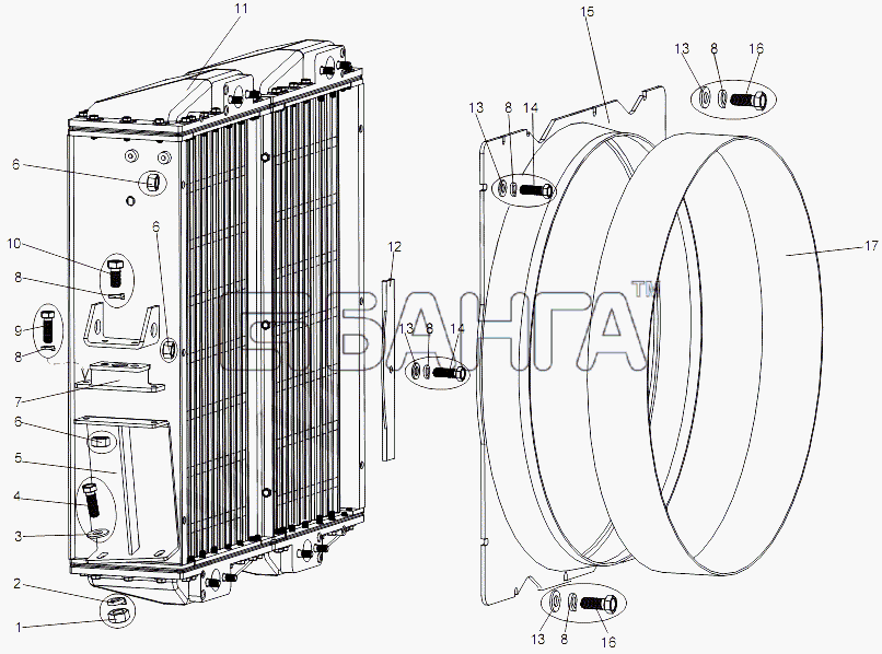 МЗКТ МЗКТ-79092 (нов.) Схема Установка радиатора-73 banga.ua