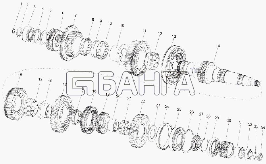 МЗКТ МЗКТ-79092 (нов.) Схема Вал вторичный коробки передач banga.ua
