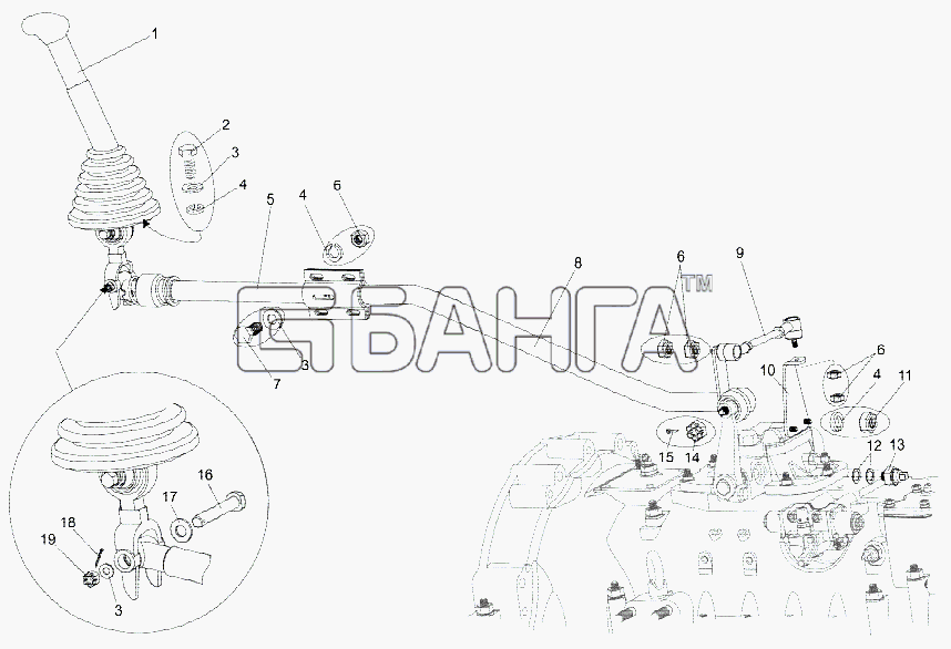 МЗКТ МЗКТ-79096 Схема Тяги управления механизмом переключения banga.ua