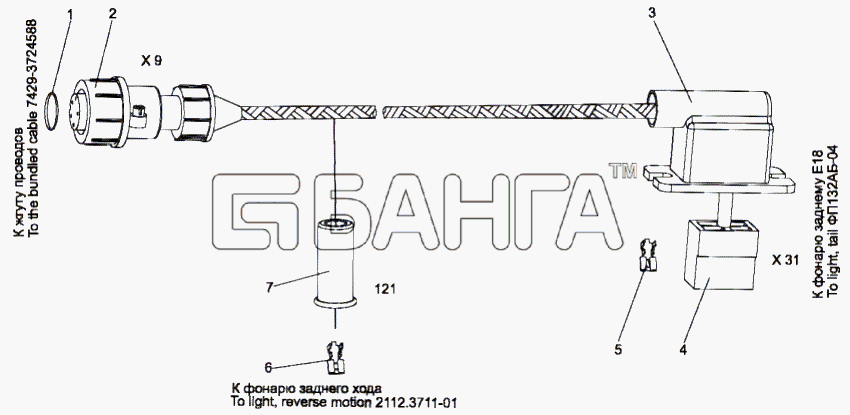 МЗКТ МЗКТ-75165 Схема Жгут проводов 7429-3724026-225 banga.ua