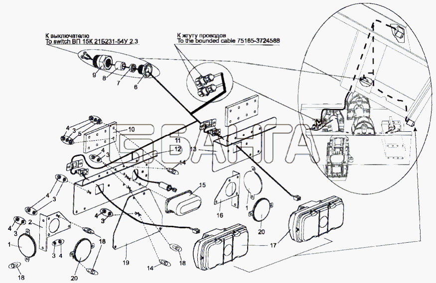 МЗКТ МЗКТ-79091 Схема Установка задних фонарей-227 banga.ua