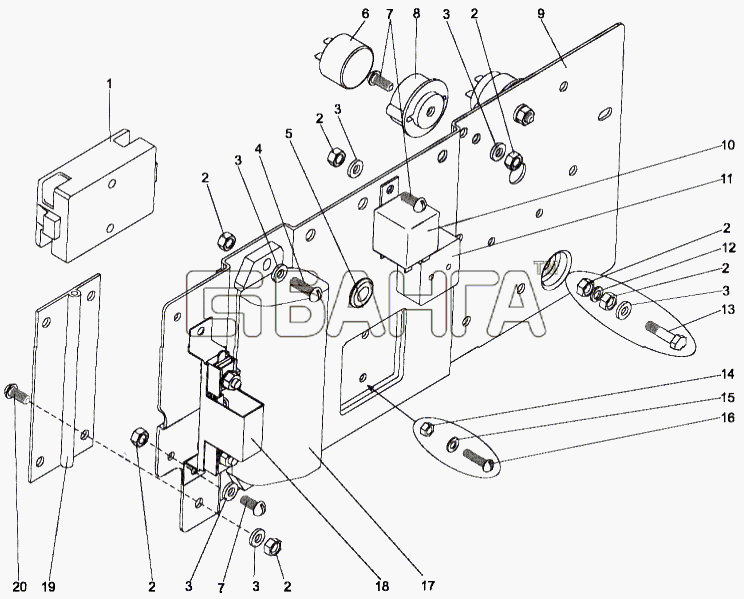 МЗКТ МЗКТ-79097 Схема Панель блоков предохранителей и реле-274