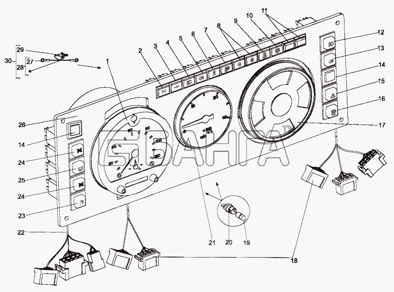 МЗКТ МЗКТ-79092 (нов.) Схема Панель приборов двигателя