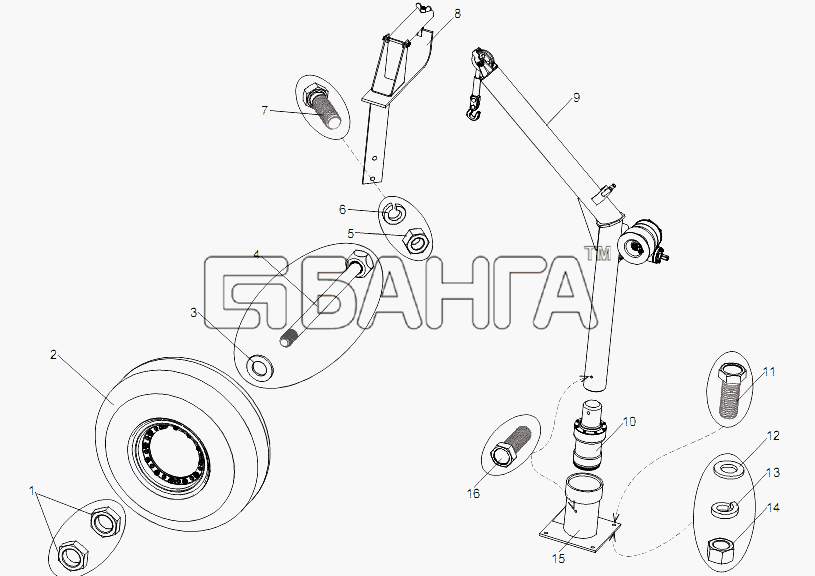МЗКТ МЗКТ-75165 Схема Установка подъемника запасного колеса-330