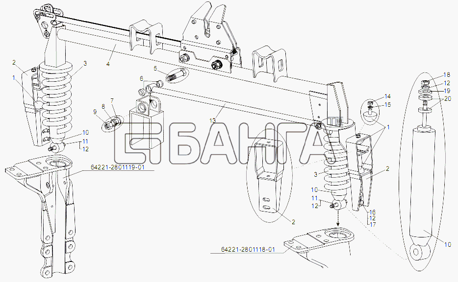 МЗКТ МЗКТ-79092 (нов.) Схема Подрессоривание кабины заднее-6 banga.ua