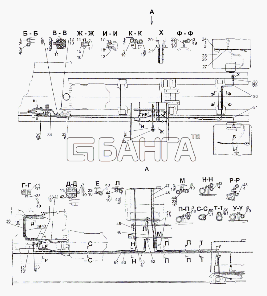 МЗКТ МЗКТ-74296 Схема Установка топливопроводов-36 banga.ua