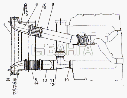 МЗКТ МЗКТ-74296 Схема Установка охладителя наддува-43 banga.ua