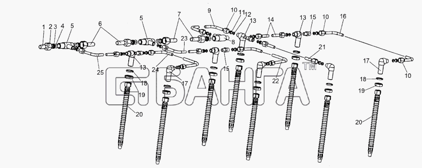 МЗКТ МЗКТ-74296 Схема Трубопроводы системы накачки шин-142 banga.ua