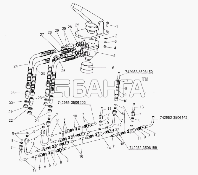 МЗКТ МЗКТ-74296 Схема Установка тормозного крана-179 banga.ua