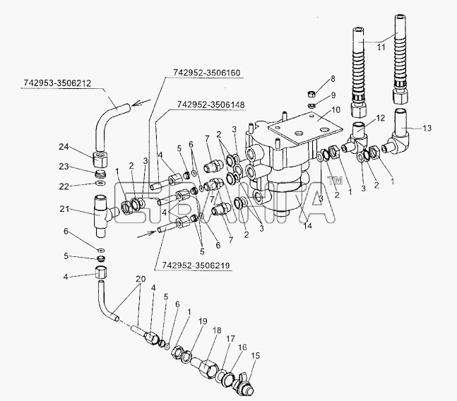 МЗКТ МЗКТ-74296 Схема Установка клапана управления тормозами banga.ua