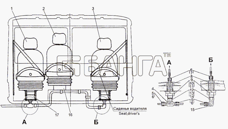 МЗКТ МЗКТ-74296 Схема Установка и пневмопитания сидений-14 banga.ua