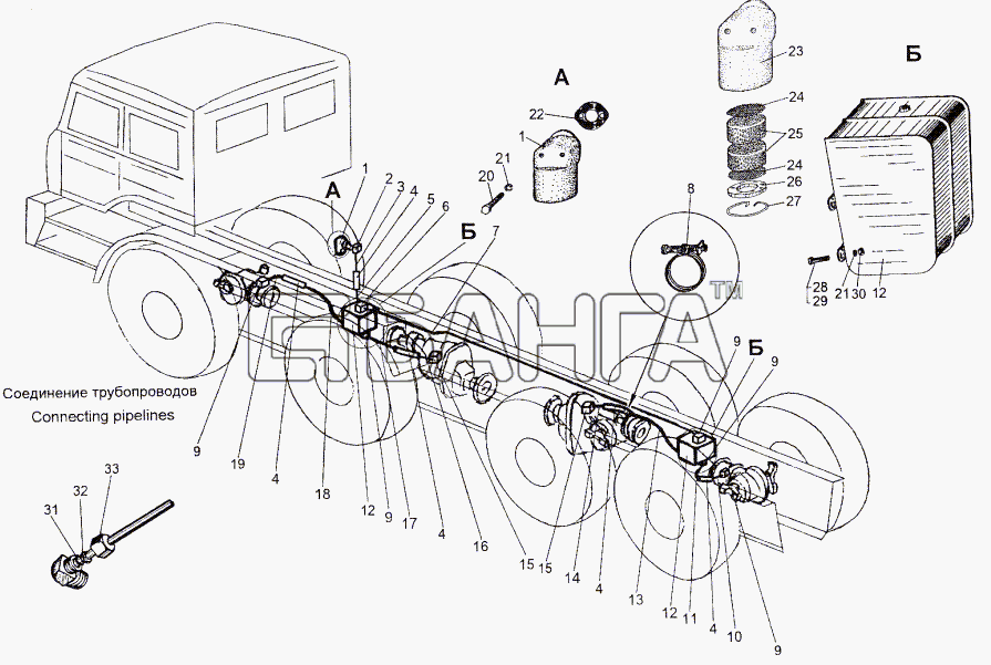 МЗКТ МЗКТ-74296 Схема Трубопроводы системы вентиляции агрегатов-15