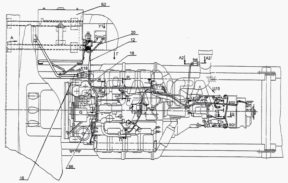 МЗКТ МЗКТ-79092 Схема Установка электрооборудования двигателя и